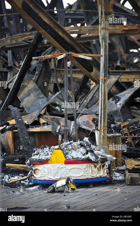 Weston-super-Mare pier fire. A general view of the Grand pier in Weston-Super-Mare after its ...