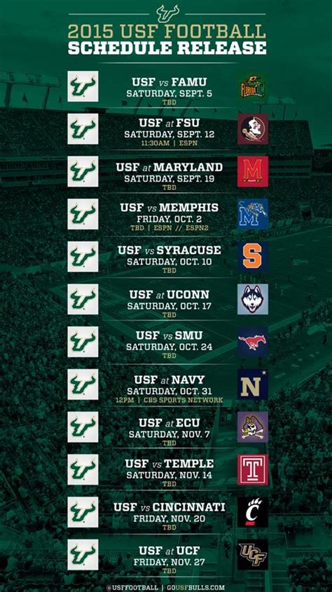 The 2015 USF Bulls Football Schedule! @USouthFlorida #USF #GoBulls # ...