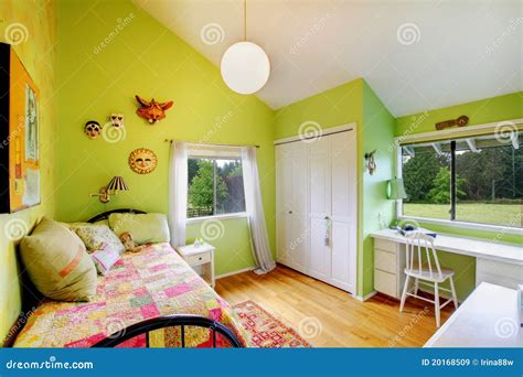 Green Kids, Girls Bedroom.with White Furniture. Royalty Free Stock Images - Image: 20168509