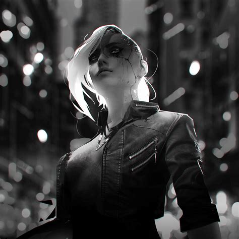 Wallpaper wallpaper futuristic woman cyberpunk monochrome jacket city - pictures from Fonwall