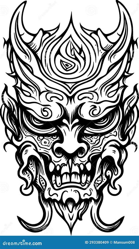 Black and White Tattoo Design of Devil Face Stock Illustration ...