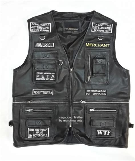 Embroidered Motorcycle leather Vest with Patches – MarchingAntz