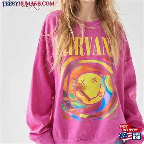 Nirvana Smiley Sweatshirt Aesthetic T-Shirt Rainbow Yellow Face Pink Preppy Hoodie Classic ...