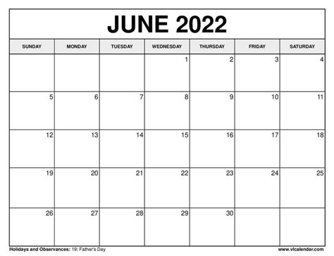 Printable June 2022 Calendar Templates with Holidays - VL Calendar