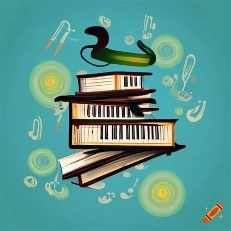 Elegant writer logo with piano keyboard and books