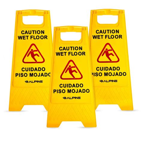 Alpine Industries 24 in. Yellow Bilingual Caution Wet Floor Sign (3 ...