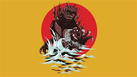 Fantasy Godzilla In Red Circle With Yellow Background 4K HD Movies ...