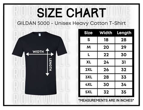 GILDAN 5000 Size Chart Guide T-shirt Size Chart G5000 - Etsy