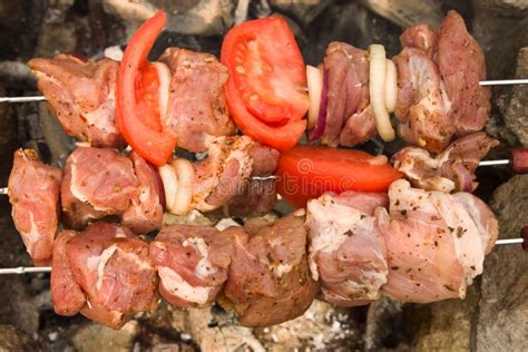 Shashlik of Meat on Skewers Stock Image - Image of fire, smoke: 68783813