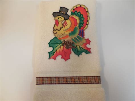 Thanksgiving Hand Towel, Turkey Bathroom Towel, Pilgrim Turkey Kitchen Towel, Thanksgiving Home ...