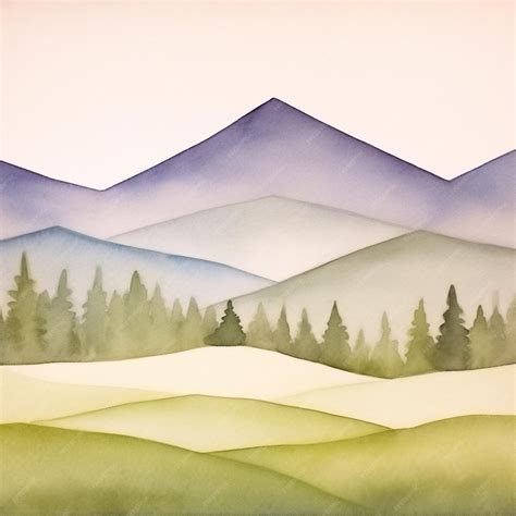 Premium AI Image | A watercolor painting of a mountain landscape with a ...