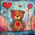 Whimsical Valentine Teddy Bear Art Free Stock Photo - Public Domain Pictures