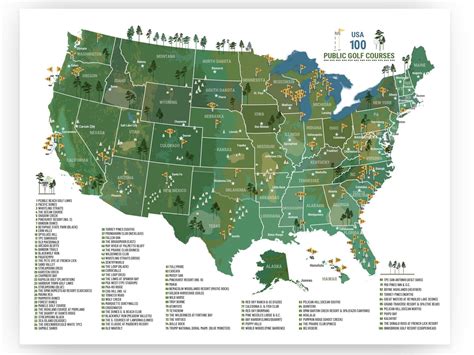 PUBLIC Golf Course, 100 PUBLIC Courses in the USA, Push Pin CANVAS ...