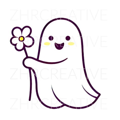 Floral Ghost Png, Ghost Holding Flower Png, Retro Halloween Line Art ...