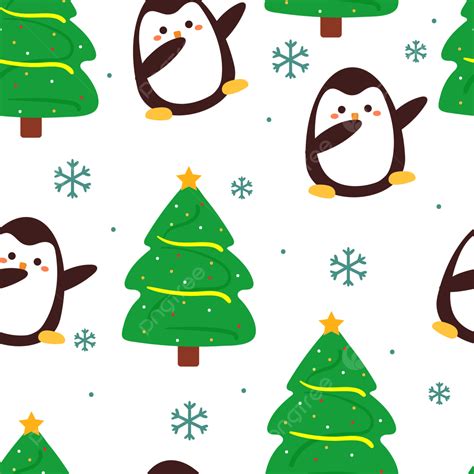 Seamless Pattern Cartoon Penguin And Christmas Tree, Seamless Pattern, Winter Pattern, Christmas ...