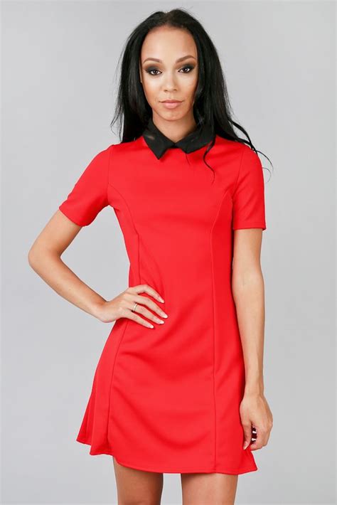 Red Peter Pan Collar Dress | Peter pan collar dress, Collar dress, Dresses