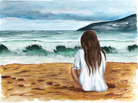 Sea Beach Painting Girl By the Sea Print Beach Decor Woman Sea Painting ...