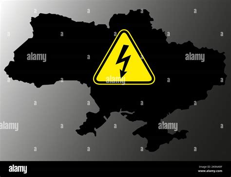 Power outage on the Ukraine map has a warning sign with a lightning ...