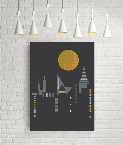 Skyline art print city landscape urban art poster vertical | Etsy