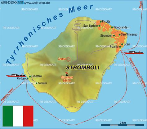 Map of Stromboli (Italy) | Aeolian islands, Cefalu, Island map