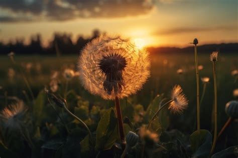 A dandelion blowing in the sunset | Premium AI-generated image