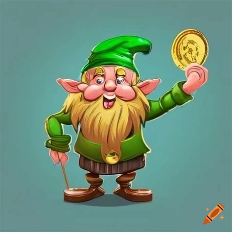 Cartoon dwarf holding a gold coin on Craiyon