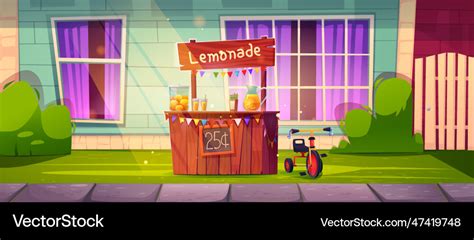 Cartoon lemonade stand in house yard Royalty Free Vector