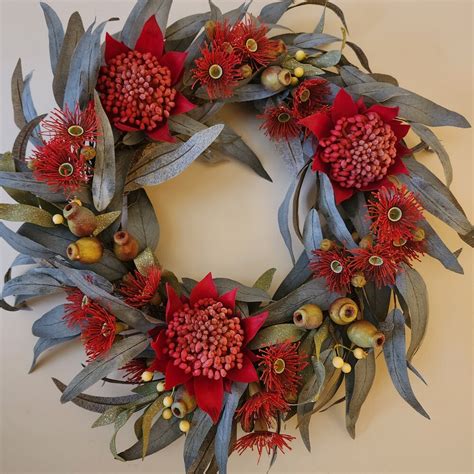 Australian Red Bush Christmas Wreath With Faux Waratah and Eucalyptus – Aussie Made Christmas