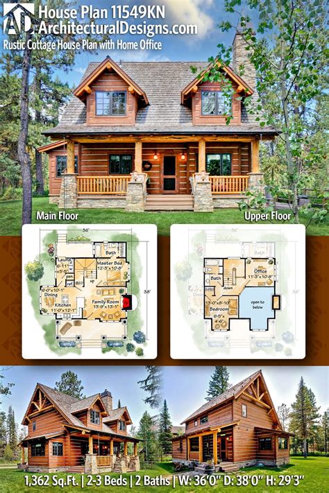 Plan 11549KN: Rustic Cottage House Plan with Home Office - 1362 Sq Ft ...