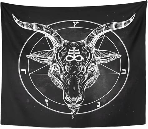 VaryHome Tapestry Pentagram with Demon Baphomet Satanic Goat Head Binary Symbol Tattoo Retro ...