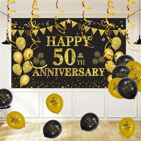 DARUNAXY 50th Wedding Anniversary Decorations, Large Happy 50th ...