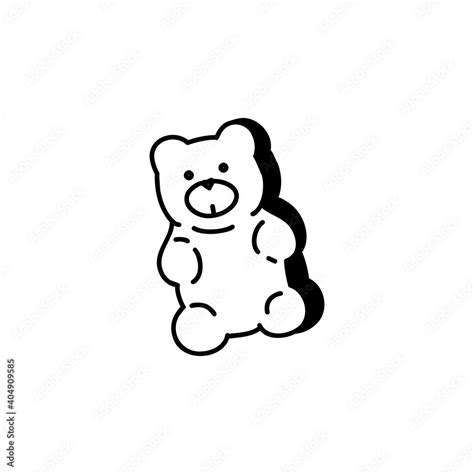 Cute gummy bear. Jelly fruit candy. Linear doodle style. Vector on isolated white background ...