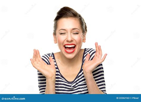 Woman Laughing With Eyes Closed Stock Image - Image: 22262163