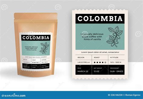 Coffee Package with Label. Food Bag Realistic Mockup with Product ...