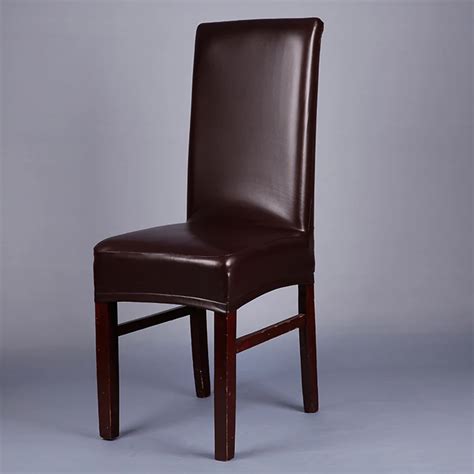 Brown Leather PU Chair Covers Elastic Deep Office Chair Covers For ...