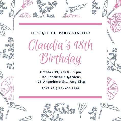 18th Debut Birthday Invitations