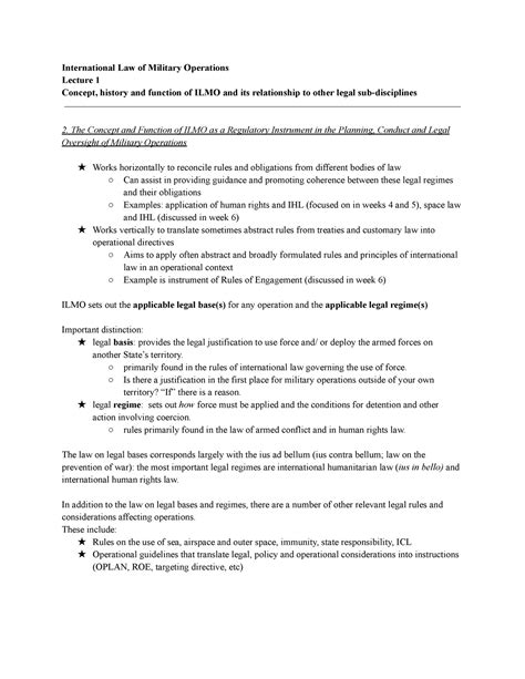 ILMO Session One - International Law of Military Operations Lecture 1 Concept, history and ...