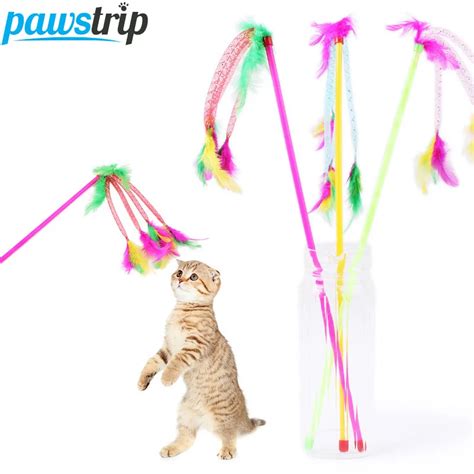 3Pcs/lot Funny Fun Cheap Cat Toys Colorful Feather Small Dog Cat Rods Toys-in Cat Toys from Home ...