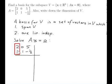 EXAMPLE: Finding a basis for a subspace defined by a matrix equation - YouTube