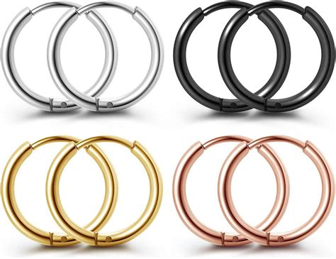 JOVIVI 4 Pairs Small Cartilage Hoop Earrings Women Men Silver Black Gold Rose Gold Sleeper Helix ...