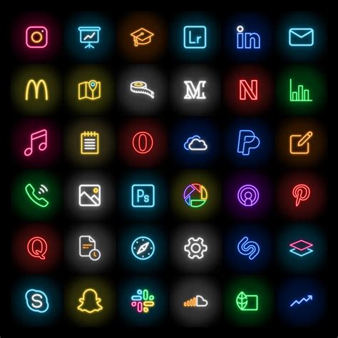 100 App Icons in Neon Lights Theme. Ios14 App Icons Black for Iphone. - Etsy