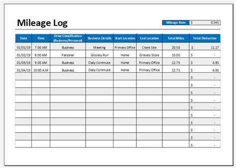 Free Mileage Log Spreadsheet ~ Excel Templates