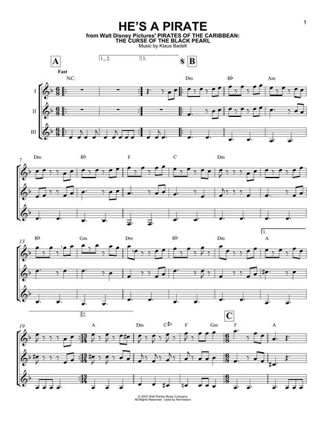 He's A Pirate sheet music by Klaus Badelt (Guitar Ensemble – 165771)