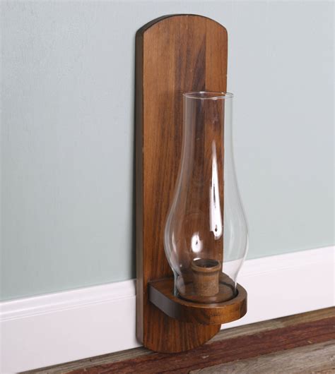 Vintage Wood Wall Tall Candle Holder-Taper Colonial Wall Sconce with Hurricane Glass-Wall ...