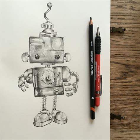 Simple Pencil Drawing Robot Cute Robot, Graphite Pencil Drawing | Art Class | Pinterest | Robots ...