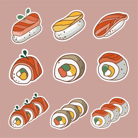 Set of different sushi. Japanese food. Asian food stickers. Suitable for restaurant banners ...