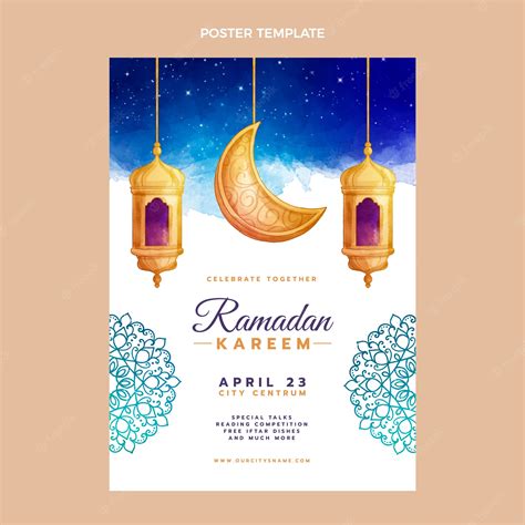 Premium Vector | Watercolor ramadan vertical poster template