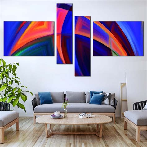 Modern Abstract Canvas Print, Contemporary Blue Abstract 4 Piece Canva ...