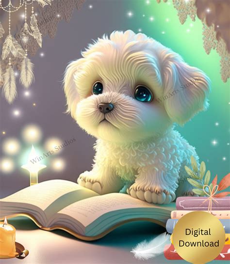 Cute Puppy Dog Reading a Book Nursery Art Printable, Digital Instant ...