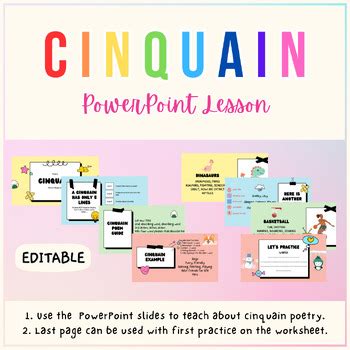 Cinquain Poetry Worksheets, PPT Lesson | PowerPoint & Mini Projects | Notes